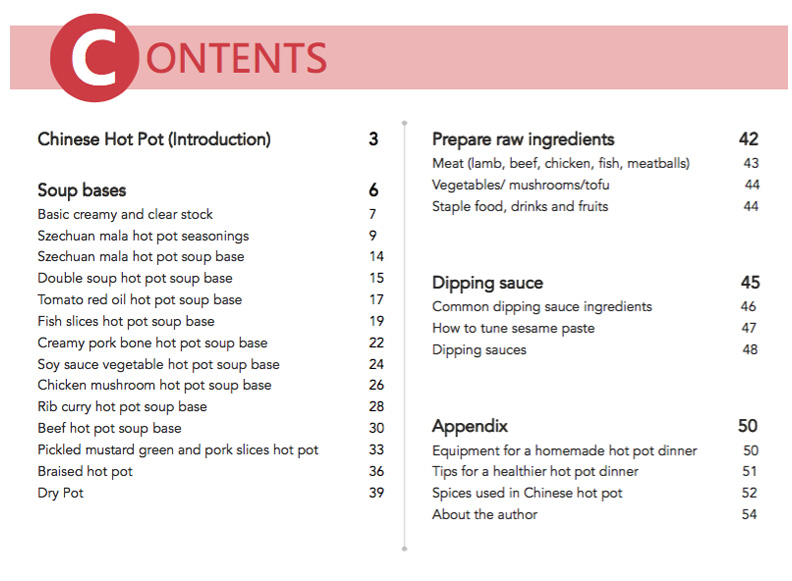 Hot Pot Cookbook Contents