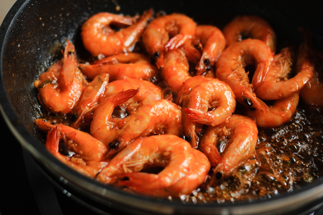 Chinese stir-fried shrimp with ketchup