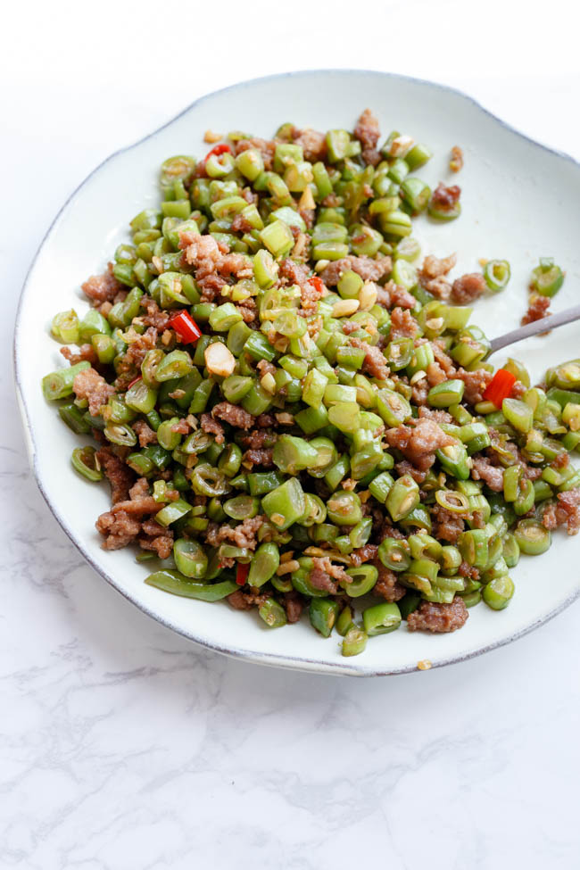 green beans with minced pork stir fry