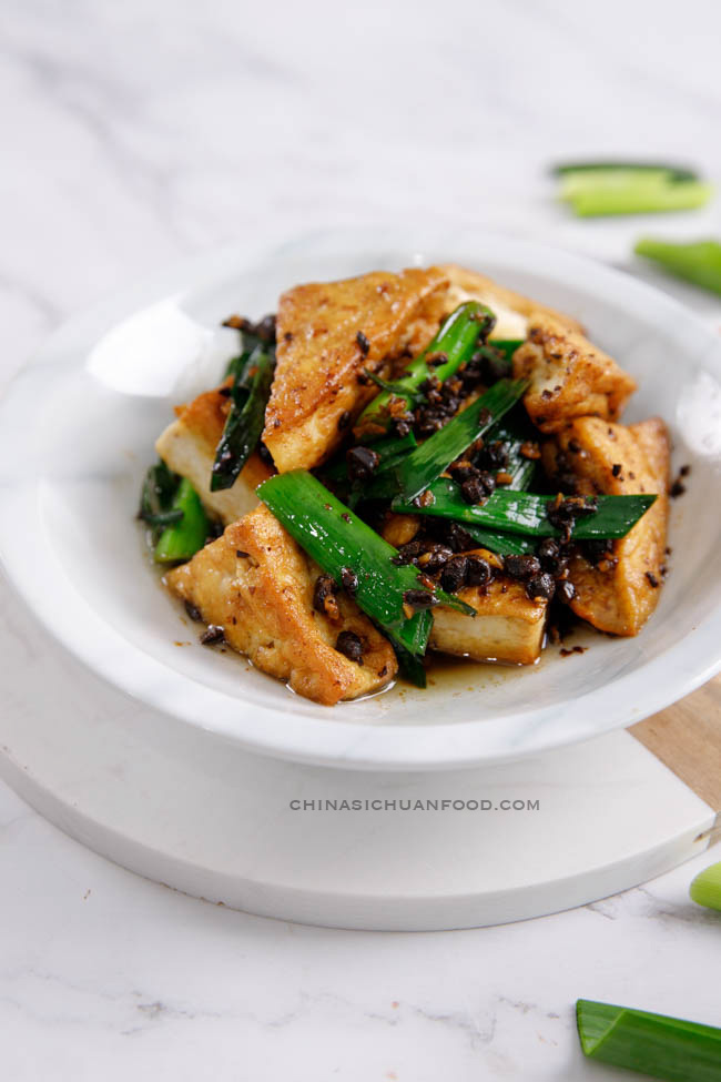 pan-fried tofu with fermented black beans|chinasichuanfood.com