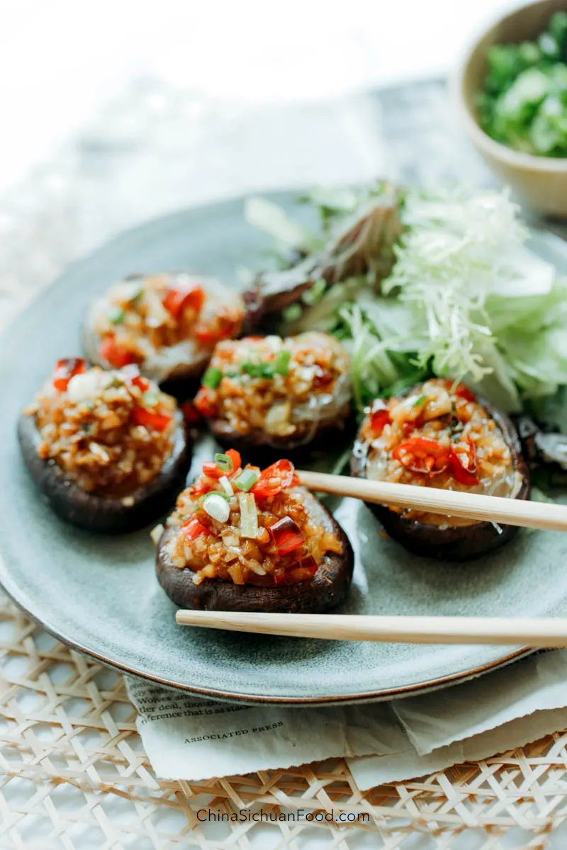 stuffed mushrooms with hot garlic sauce|chinasichuanfood.com