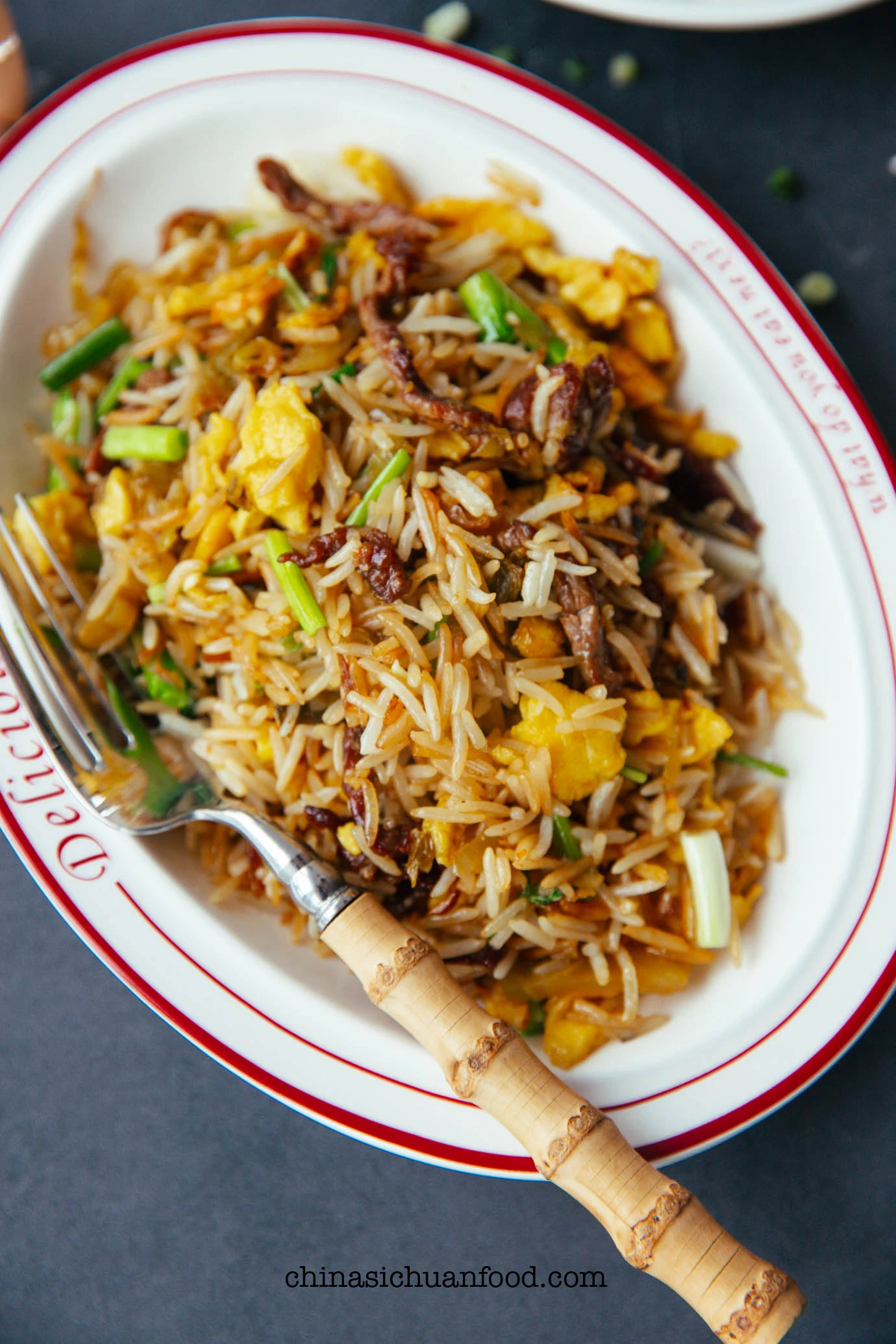 beef and mustard green fried rice | chinasichuanfood.com