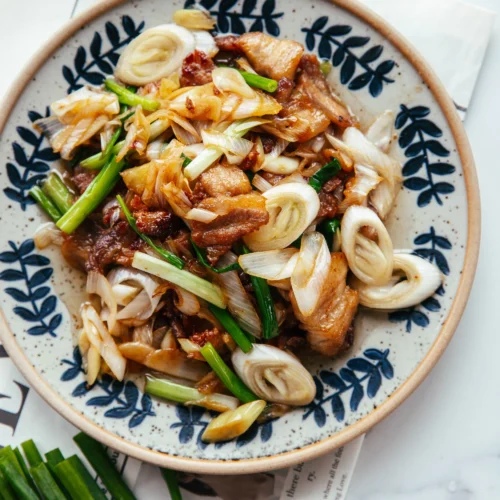 scallion and pork belly stir fry| chinasichuanfood.com
