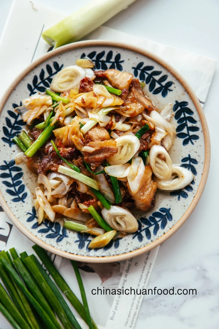 scallion and pork belly stir fry| chinasichuanfood.com