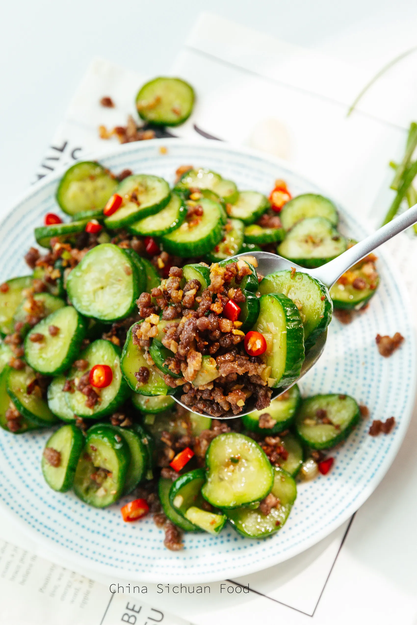 crispy cucumber and minced pork stir fry