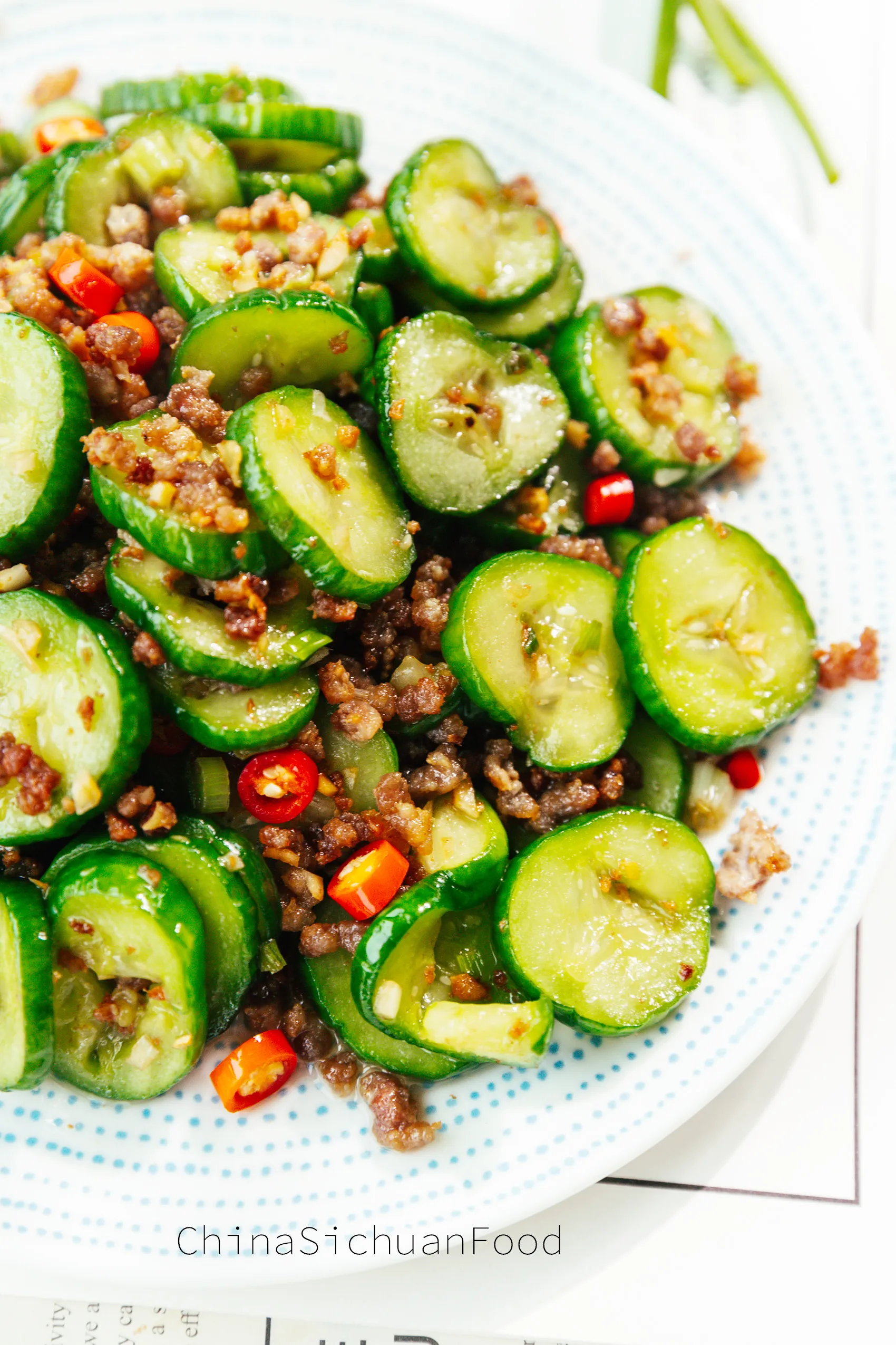 crispy cucumber and minced pork stir fry